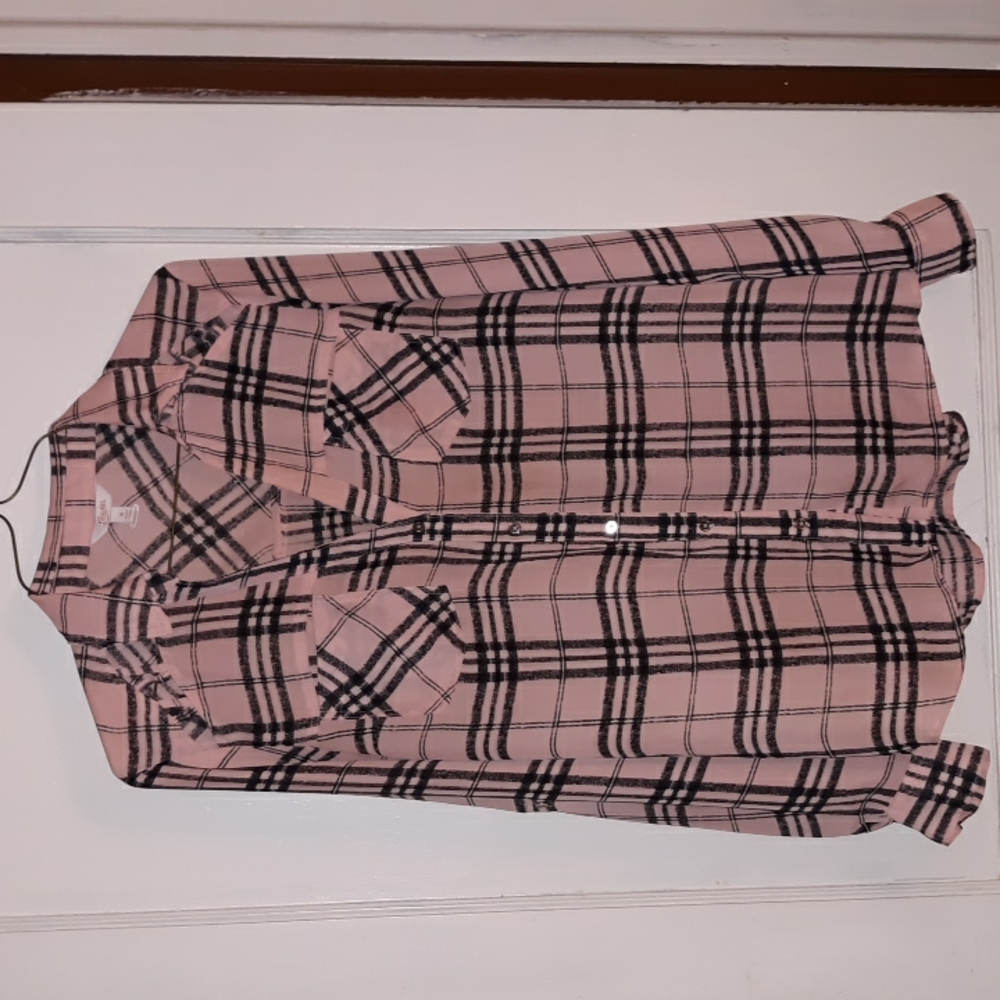 Candie's Pink and Black Plaid Button-Up Blouse